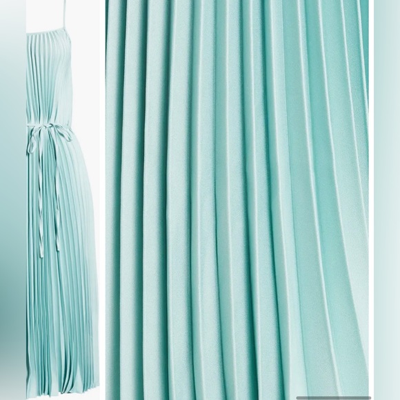 SAM EDELMAN SLEEVELESS SATIN PLEATED MIDI DRESS SIZE XL COLOR MINT NWT - Picture 9 of 14
